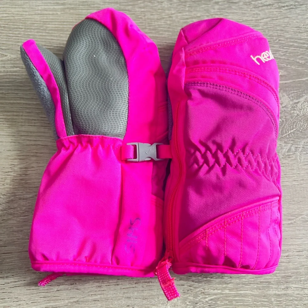 Head Fuchsia and Gray Kids Mittens